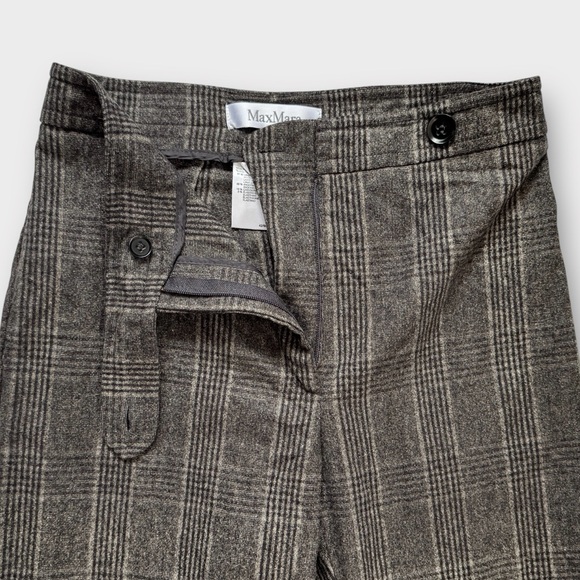 MaxMara Brown Black Plaid Wool Straight Leg Pant Trousers 2 - Picture 5 of 14